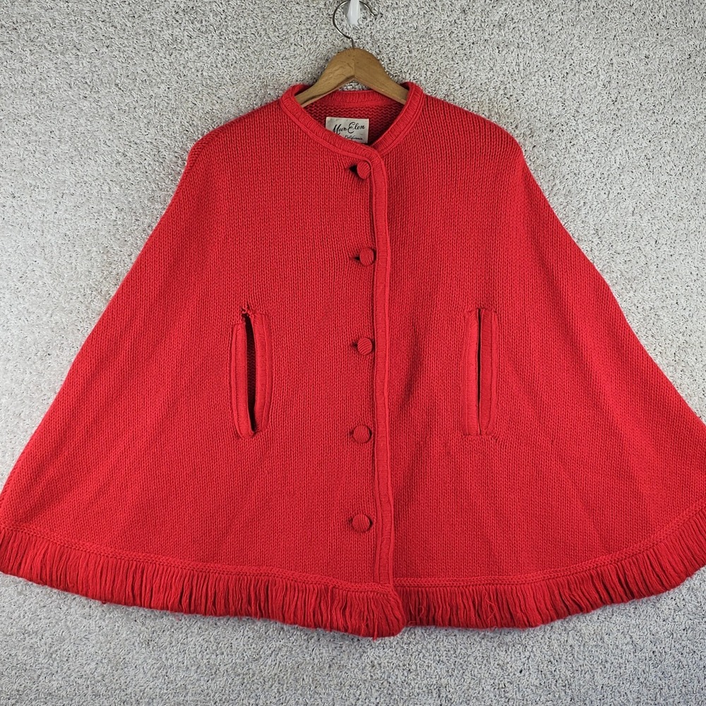 Vintage 60s 70s Mur Elen California Cable Knit Cape Shawl  Fringe Boho Festival